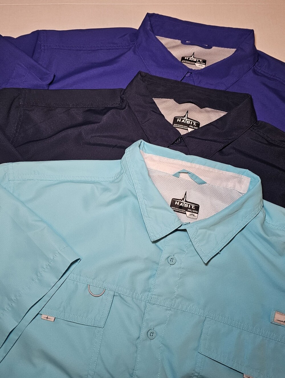 HABIT Men's 3XL 3XG Fishing Shirt Lot Blue Solid Button-Up Short Sleeve Pockets